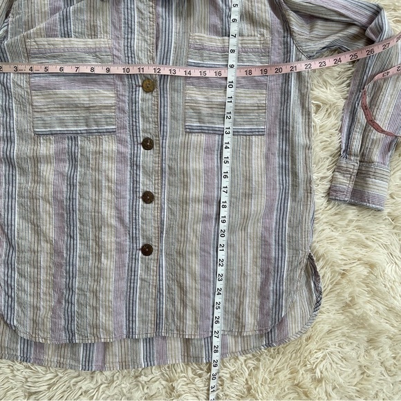 Free People High Tide Striped Boho Button-Down Top blouse pink white size S - Picture 10 of 13